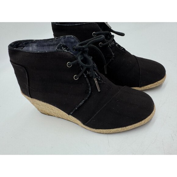 Toms Women's Rope Desert Wedge Bootie Canvas Lace Up Size 7.5 Black Casual - Picture 5 of 12